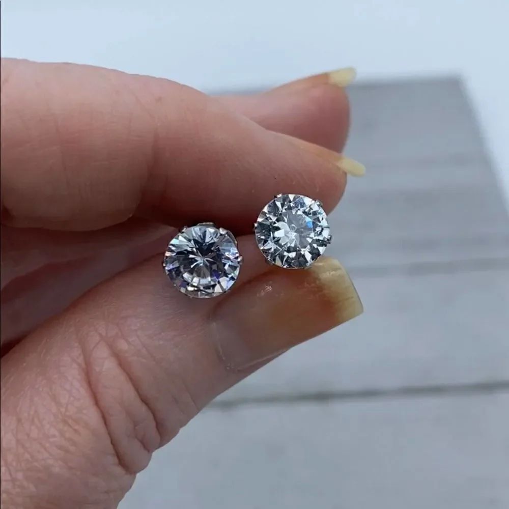 Stainless Steel 9mm Clear CZ Stud Earrings